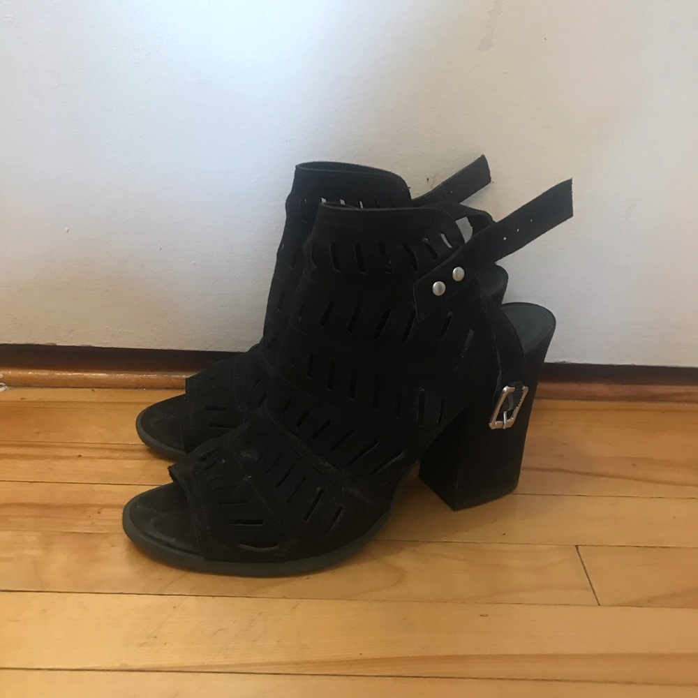 Black Open-toe Buckled Booties
